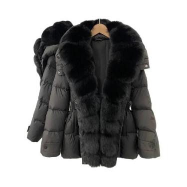 Imagem de Jaqueta Curta Feminina De Inverno Marrom Com Pelo Genuíno Casaco Parka