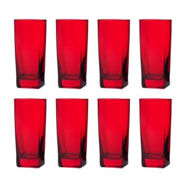 Imagem de Conjunto Com 8 Copos Vidro Bali Quadrado 320ml Vermelho - PRATICASA