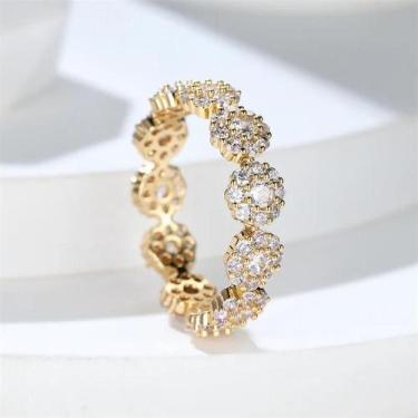 Imagem de Anel de Ouro Amarelo com Zircônia - Aliança de Noivado Luxuosa para Mu