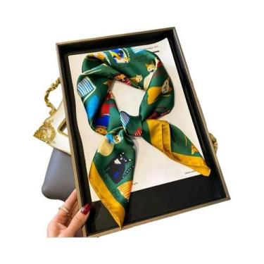 Imagem de Lenço De Seda Feminino 70x70cm Luxuoso Com Estampa De Corrente Fino Pa