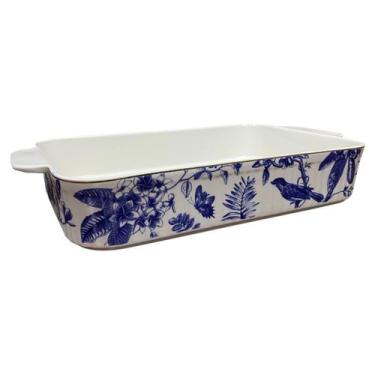 Imagem de Travessa Refratária Retangular Floral P Azul/Branco 25x15cm - Decorgla