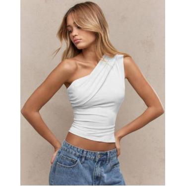 Imagem de Blusa Blusinha Um Ombro Só Feminina Drapeada Moda Casual Elegante - SW