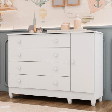 Imagem de Cômoda Infantil 4 Gavetas com Porta Fraldário Taís 100% MDF Branca Carolina Baby