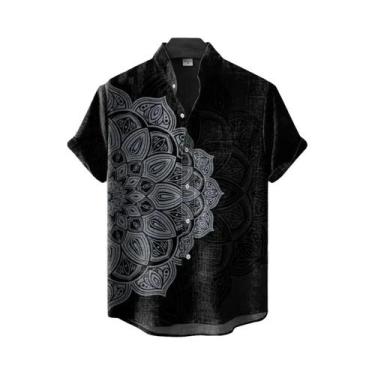 Imagem de Camisa Masculina Vintage De Linho Com Manga Curta E Estampa De Flor Ma