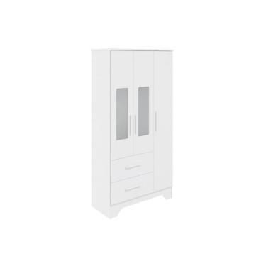 Imagem de Guarda Roupa Infantil Popy Retrô 3 Portas de Abrir 2 Gavetas MDF Branco Móveis Peroba