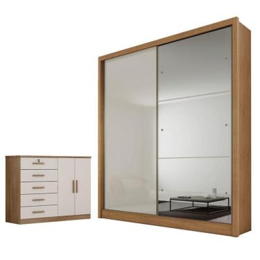 Imagem de Guarda Roupa Solteiro Dante 2 Portas 3 Gavetas MDF com Espelho Cumaru 25 Fendi Móveis Novo Horizonte