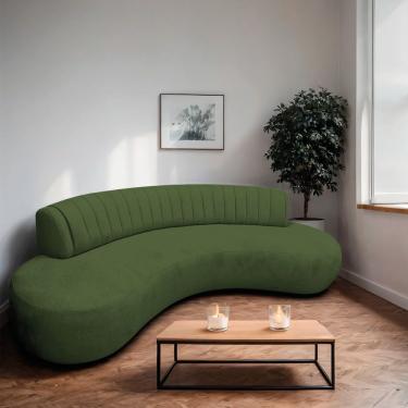 Imagem de Divã Recamier Celeste Curvo Sala Estar Luxo 160cm Linho Verde