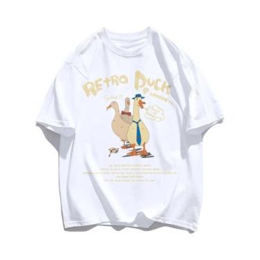 Imagem de Camisetas De Algodão Com Estampa De Pato Retro Para Homens, Soltas E R