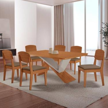 Imagem de Mesa de Jantar Yasmin 180 Tampo MDF Laminado Canto Copo e 6 Cadeiras Copper