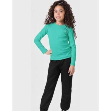 Imagem de Calça Moletom Com Punho Azul Inverno Moda Elegante Dia a Dia Frio Quentinha - Menina 1 a 3 anos-Feminino