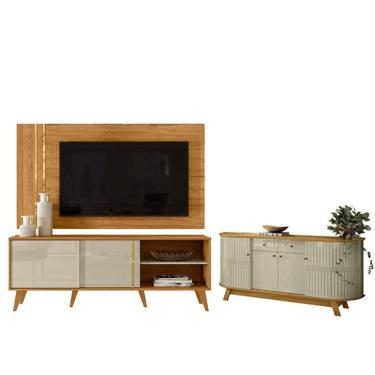 Imagem de Rack Bancada E Painel Para Tv Cronos Com Aparador Para Sala Buffet Mônaco Cumaru Opala - Madetec