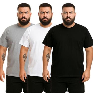 Imagem de Kit 3 Camisetas Masculina Plus Size Lisa Algodão Premium-Masculino