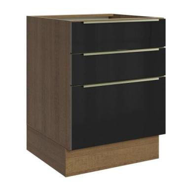 Imagem de Balcão De Cozinha 60 Cm 3 Gavetas (sem Tampo) Rustic/preto Lux Madesa 