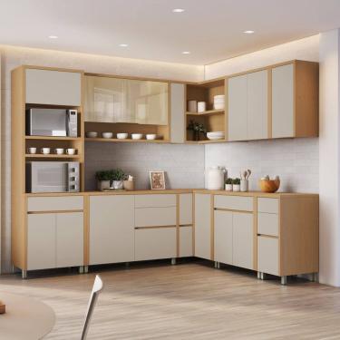 Imagem de Cozinha 11 Peças Condessa com Vidro Canto Torre Quente 100% Mdf Carvalho Greige