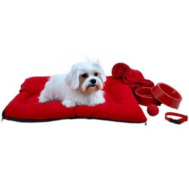 Imagem de Kit Colchonete Pet Grande Mantinha Comedouro Coleira Bolinha - Supri P