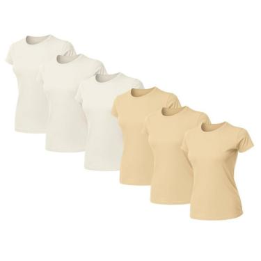 Imagem de Kit 6 Blusas Feminina Camiseta Lisa Básica Algodão Baby Look-Feminino