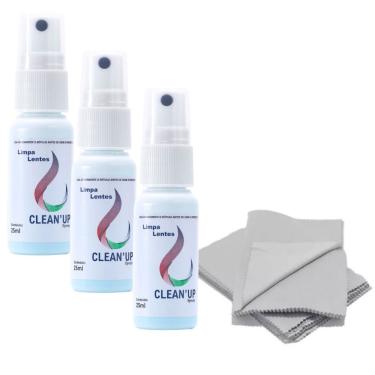 Imagem de Kit Limpa Lentes Clean Up para Óculos Celular e Tela com 3 Sprays e 5 Flanelas Líquido...