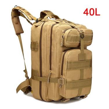 Imagem de Mochila Militar Tática OEM 50 Litros Oxford Impermeável 50x35x30 cm Bege com Patch Bandeira do Brasil Unissex