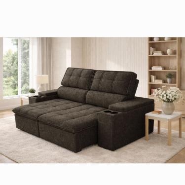 Imagem de Sofa 4 Lugares Retratil Reclinavel 250cm Linho Aveludado USB Pluma Ferguile