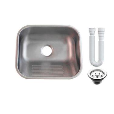 Imagem de Tanque Inox 40x34 Fosco Pequeno 304 Sobrepor e Embutir Válvula e Sifão