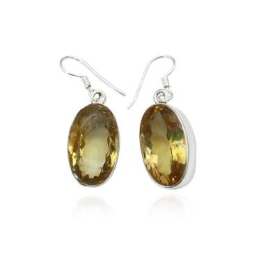 Imagem de Brinco Gancho Pedra Natural Oval Topazio Prata 925 - Atraktiva Joias