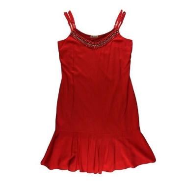 Imagem de Vestido Social Curto Viscose Bordado Babado Ver Mel e Canela, PP, Verm