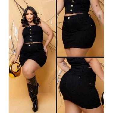 Imagem de Mini Saia Plus Size Feminina Jeans Com Lycra 46 Ao 56 Curta - Tan Jean