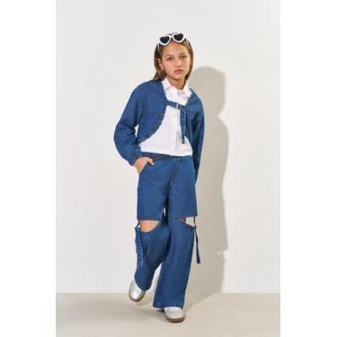 Imagem de Jaqueta Infantil Menina Cropped Jeans CTV - Catavento, Jeans escuro, 8
