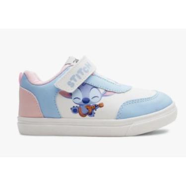 Imagem de Tênis Infantil Stitch Disney Branco-Azul-Rosa tiras autocolantes, Bran