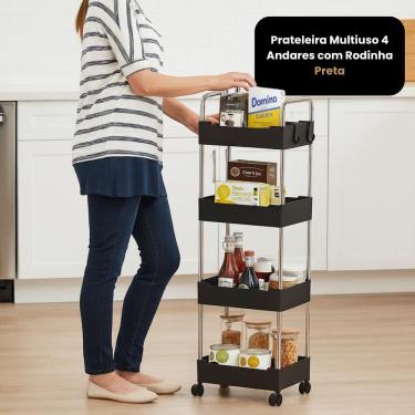 Imagem de Prateleira Multiuso 4 Andares com Rodízios Organizadora em Plástico PP e Aço Inox para...