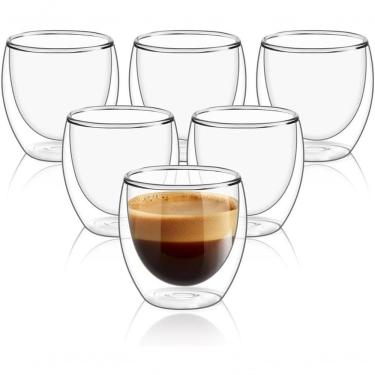 Imagem de Conjunto de Xícaras 80ml Vidro Borossilicato Parede Dupla sem Alça para Café Chá e Bebidas Quentes Kit 6 Peças