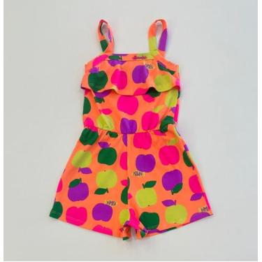 Imagem de Macaquinho Infantil Menina Bimbi Neon Estampado De Maçãs Coloridas Com