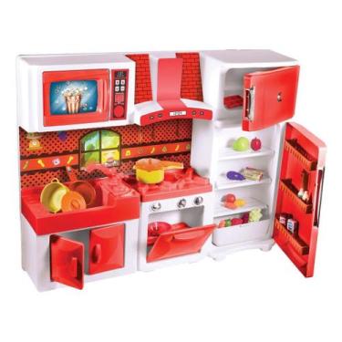 Imagem de Cozinha De Brinquedo Vermelha Com Geladeira, Fogão E Coifa - NoBrand, 