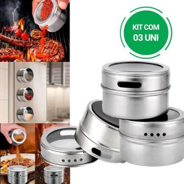 Imagem de Kit 2 Porta Temperos Condimentos Magnético Inox - 3un - Clink