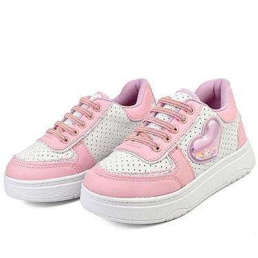 Imagem de Tênis Infantil Menina Calce Fácil Feminino Confortável Escolar Branco 