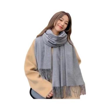 Imagem de Cachecol De Inverno Em Cashmere Preto Para Mulheres, Cachecol Quente D