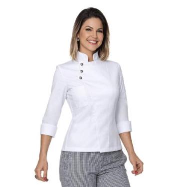Imagem de Dolmã Chef de Cozinha Feminina Luxo Manga 3/4 Gabardine - Demorgan Uni