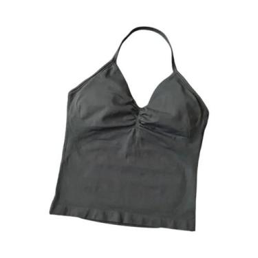 Imagem de Top De Yoga Feminino Longline Sem Costura Com Alças, Franzido, Sem Cos