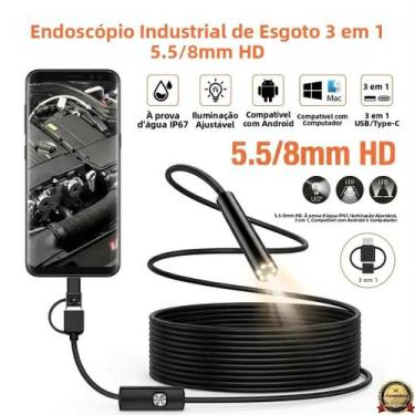 Imagem de Câmera Endoscópica Mini À Prova d'Água 1MP Com Iluminação LED USB Tipo