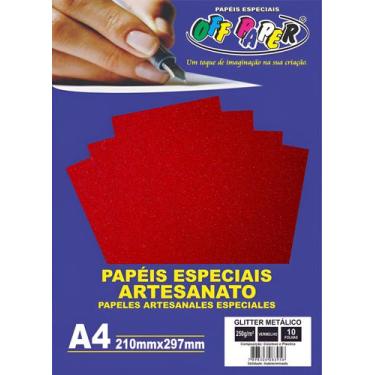 Imagem de Papel Glitter Metalizado A4 Vermelho 250g 10fls Off Paper