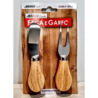Imagem de Kit Faca e Garfo para Queijo Petiscos Cabo Madeira - ABBMIX Cozinha
