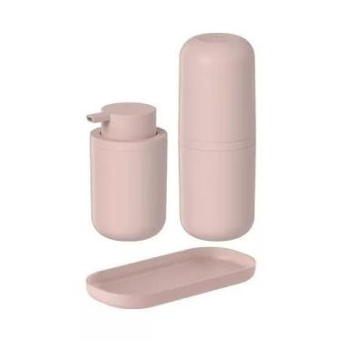 Imagem de Kit Porta Escova De Dente Sabonete Líquido Bandeja Bold Rosa Ou Martip