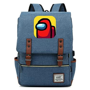 Imagem de Mochila retrô com estampa de jogo Among Game, mochila escolar retrô unissex (com USB), Azul claro, Large, Clássico