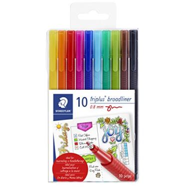 Imagem de STAEDTLER Forro largo triangular, extensor triplus, ponta revestida de metal de 0,8 mm, caneta para diário e caligrafia, conjunto de 10 cores sortidas, 338 TB10A6