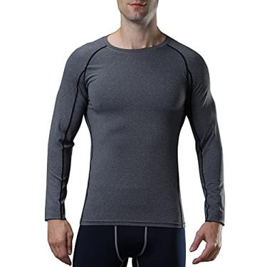 Imagem de Camiseta masculina esportiva de secagem rápida camada de base elástica gola O manga longa esporte treino camiseta tops(Small)(Cinza)