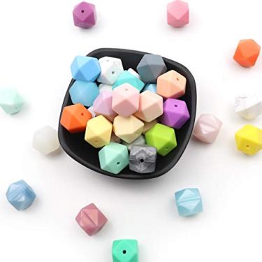 Imagem de Weekjoey 60 peças 17mm mistura de cores hexágono miçangas de silicone 62 cores para colar de pulseira faça você mesmo joias femininas fazendo contas soltas coloridas macias suprimentos artesanais