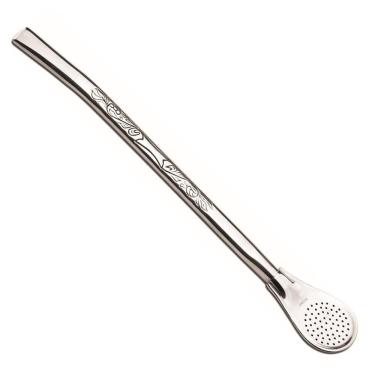 Imagem de Bomba Chimarrão Mate Tererê 19cm Aço Inox Abaulada Lisa Desenhada - 600 Taumer