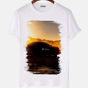 Imagem de Camiseta masculina Audi R8 Por Do Sol Carro Famoso Camisa Blusa Branca Estampada