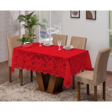 Imagem de Toalha De Mesa De Renda 6 Cadeiras 2,30 X 1,50 Vermelho