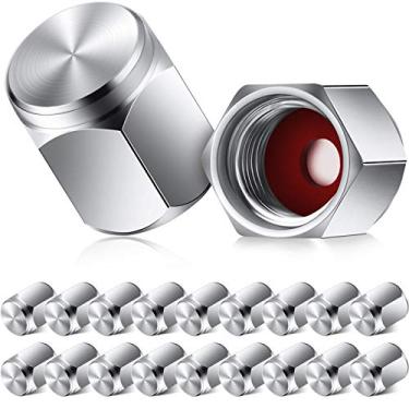 Imagem de 20 peças de tampas de válvula de pneu de latão, tampas de haste de válvula prateadas, tampas à prova de poeira, com vedação de anel de vedação de borracha para carro, caminhão, motocicletas, bicicleta e bicicleta, prata